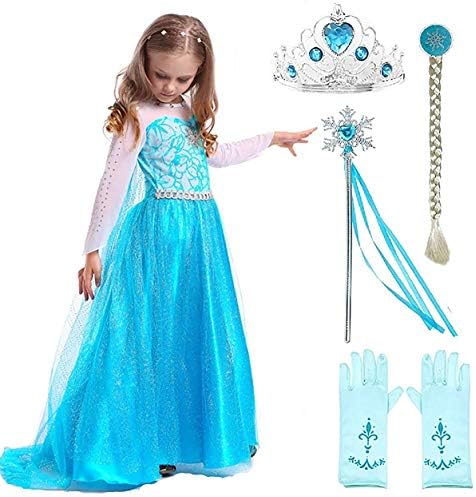 SweetNicole Snow Queen Elsa Princess Party Dress Costume with Accessories