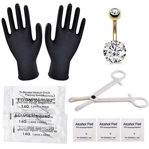 SOTICA Belly Piercing Kit with 14G Surgical Steel Piercing Needle Belly Botton Piercing Kit Navel Piercing Kit With Piercing Clamps Piercing Jewelry for Body Piercing Supply (gold)