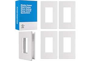 Amerisense Outlet Cover, Screwless Decorator Wall Plate, Light Switch Power Plug Cover, 1-Gang Standard Size, Matte White, 5 