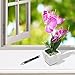 MyGift Purple Silk Lady Slipper Orchids/Decorative Artificial Flower Plant w/White Ceramic Square Pot
