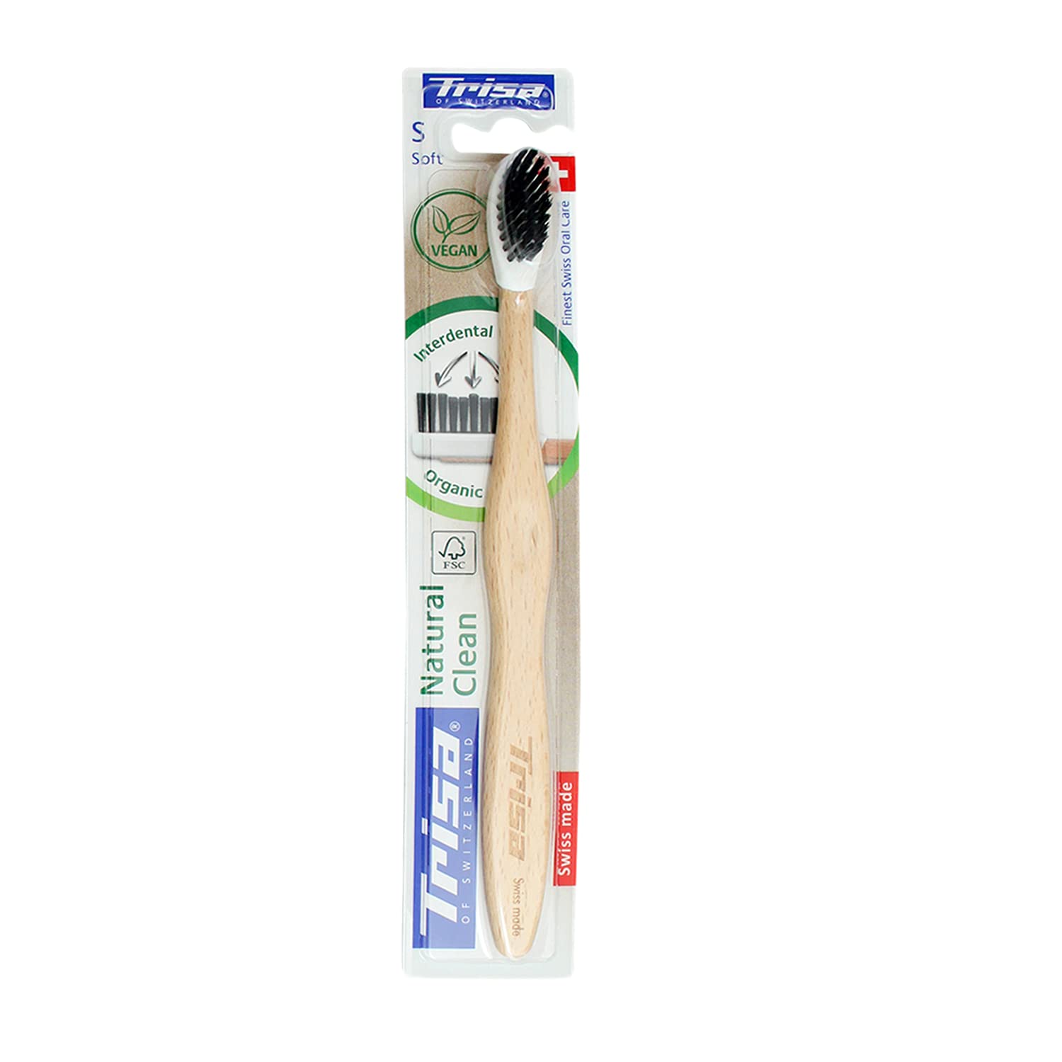 18 Pieces Trisa Natural Clean Soft. Trisa Natural Clean Wooden Toothbrush The Sustainable Toothbrush Made from Swiss Beech Wood. Bristles and Brush Head Made from Renewable Organic Plastic.