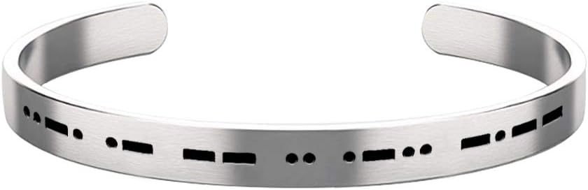 Morse Code Bracelet, Inspirational Bracelet for Women, Cuff Bangle for Men, Funny Morris Code Gift, Hidden Message Jewelry, Profanity Present (Stainless Steel, Adjustable)
