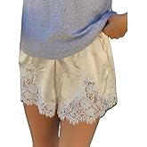 Satin Silk Boxers Shorts for Women Y2k Lace Trim Micro Mini Pajama Shorts Knickers Low Rise Lounge Slip Pj Bottoms
