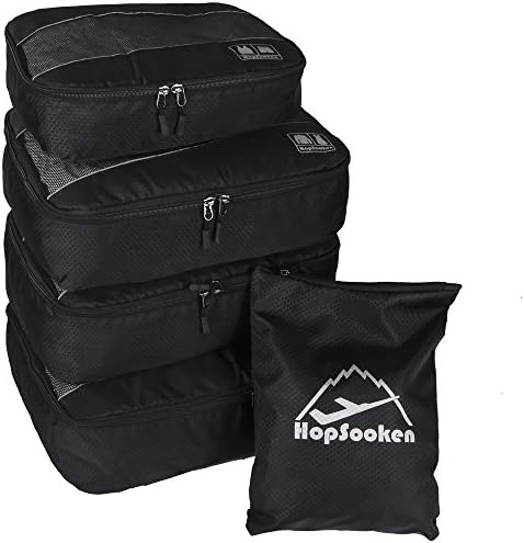 5pc Packing Cubes Set Large Travel Luggage Organizer 4 Cubes 1 Laundry Pouch Bag (Black)