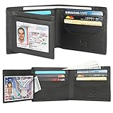 Wallets for Men - RFID Blocking Trifold Genuine Leather Wallet With 2 ID Window (Tan Black)