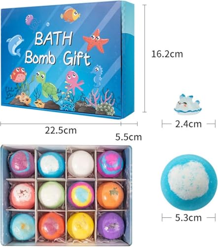 Bath Bombs with Toys Inside, 12PCS Animal Bath Bombs Set for Boys Girls, Cute Kids BathsBomb Toys with Plant Extracts, Marine Terrestrial Animal Baths Salt Balls, for Kids Gift