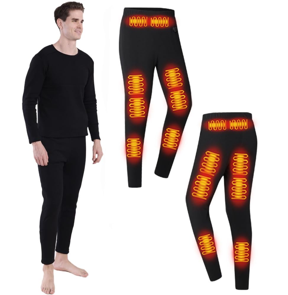Photo 1 of **MISSING BATTERY**Heated Thermals Men USB Charge 16 Zone Intelligent Heated Skiing Mens Heating Thermal Pants,Fleece Lining Long Johns,for Winter Outdoor Work Camping Motorcycles Extremely Cold Weather & Black/L