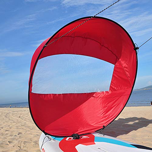 Aoile 42in Sail Foldable Kayak Boat Wind Sail Sup Paddle Board Sailing Canoe Stroke Paddle Rowing Boats Wind Clear Window red 108cm