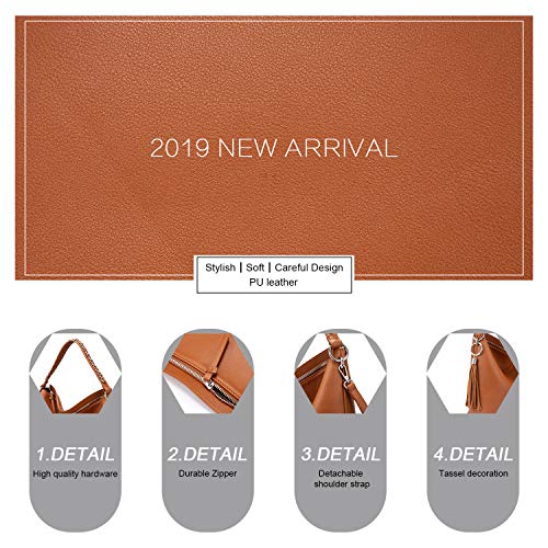 LOVEVOOK Sacs à main femme grand sac à bandoulière en simili cuir sac à bandoulière avec glands designer sac hobo lot de 2 petit sac cosmétique Marron