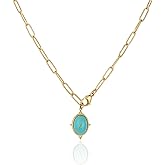 Dckazz Turquoise Necklace Gold Turquoise Jewelry for Women Western Jewelry for Women Vintage Western Statement Necklace Oval Stone Pendant 14K Gold Plated Stainless Steel