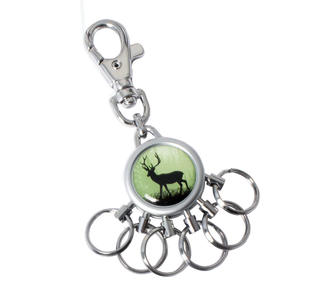 Kingsport Keyring with Carabiner Hook and 6 Removable Rings - Various Designs Available - From Jadani, Deer, 93 x 25 mm