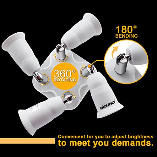 DiCUNO 4 in 1 E26/E27 Splitter Socket Adapter, E26/E27 Standard LED Bulbs Holder, Converter Chandelier Socket with 360 Degrees Adjustable 180 Degree Bending - Thumbnail 3