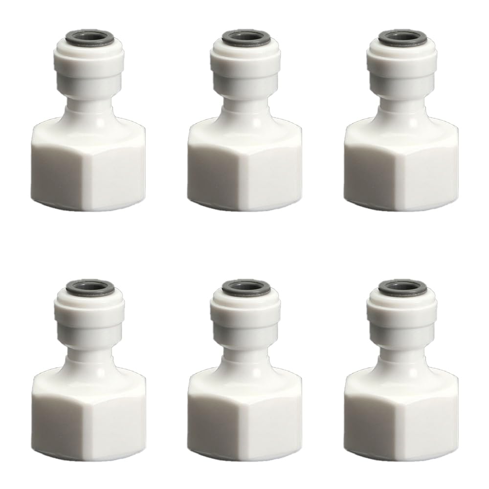 6 Pcs Water Filter Connectors, 3/4" Female Thread-1/4 Hose Garden Quick Fitting Adapter for RO System, Water Purifier and Water Dispenser