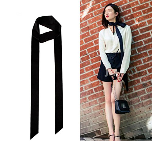 Upstore 1PCS Black Long 200cm/2.18 Yards Multifunction Women Lady Girl Skinny Thin Chiffon Long Tie Scarf -Silk Scarves Bag Band Belt Neckerchief for Spring Summer