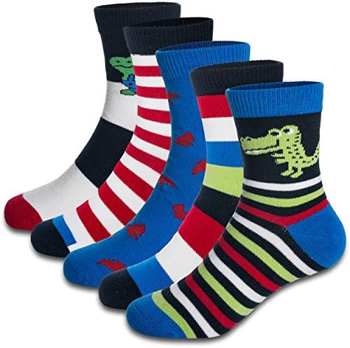 Boys' Crew Socks Kids Toddler Little Boys Fashion Seamless Cotton Striped Athletic Socks 5 Pairs Pack