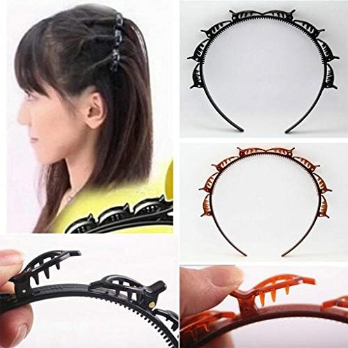 Double Bangs Hairstyle Hairpin, Twist Clip Headband with Toothed Headband Braid Tool, Women Fashion Hair Accessories, DIY Hair Bands Headbands for Women Girls (Black) 3 Double Bangs Hairstyle Hairpin, Twist Clip Headband with Toothed Headband Braid Tool, Women Fashion Hair Accessories, DIY Hair Bands Headbands for Women Girls (Black)