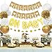 Sweet Baby Co. Baby Shower Decorations Neutral for Boy or Girl with Welcome Baby Banner, Oh Baby Balloon, Lanterns, Flower Pom Poms, Circle Glitter Garland | Rustic Gold and White Gender Neutral Set primary
