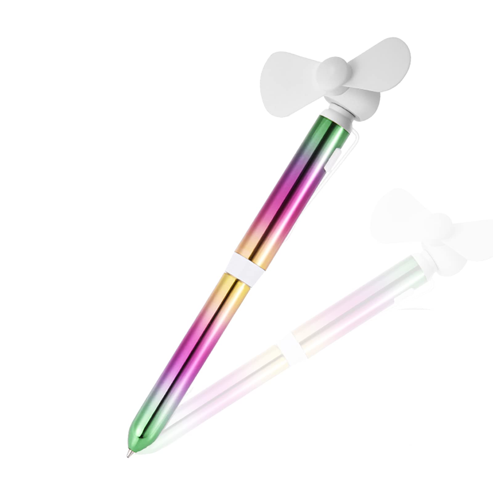 GS GLOWSEEN Fan Pen,2 in-1 Creative Handheld Mini Fan With Smooth Writing Ballpoint Pen For Writer Student Working Office Camping Cool, Rainbow Color