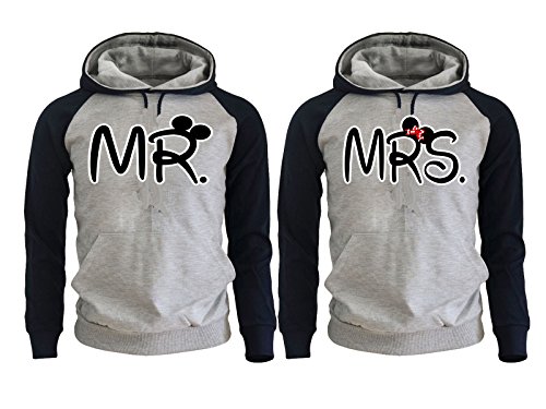 Mr Mickey Mrs Minnie Couple Raglan Hoodies pärchen pullover Mickey Minnie Mouse Sweatshirts Couple Hoodies (MR XL - MRS M)