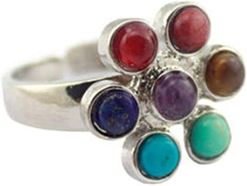 YuandCheng Wedding souvenir 7 Chakra Stone Adjustable Finger Ring Natural Gemstone Insert Into Reiki Healing Balancing Alloy Express love to each other