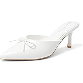 Shoe'N Tale Pumps for Women Kitten Heels Bow Heeled Sandals Closed Pointed Toe Slip-ons Dressy Stiletto Mules