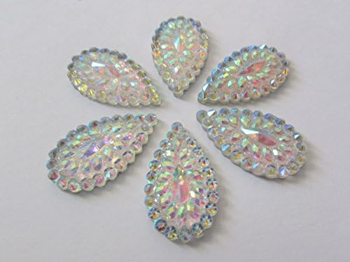 20 Pcs Silver Iridescent Flat Back Teardrop Beads Cabochons Size 20mm X 30mm