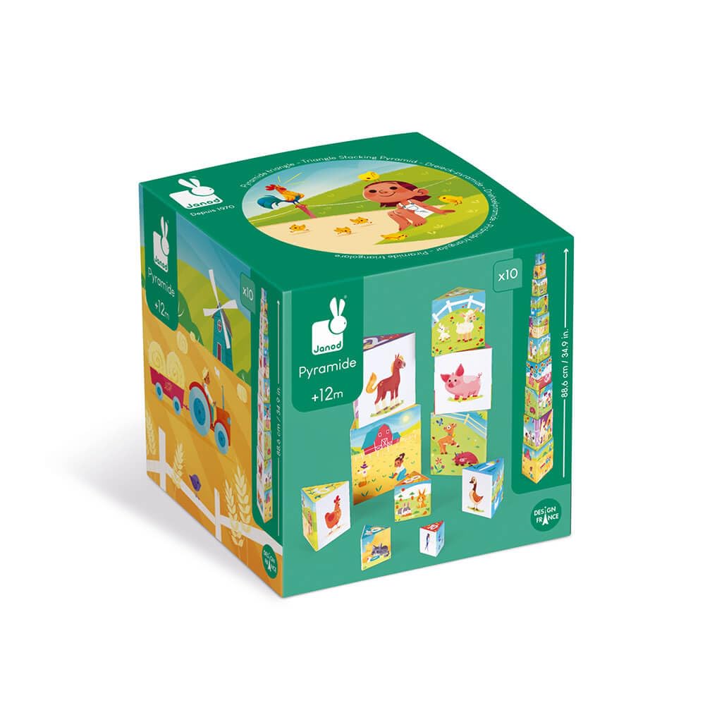 Janod - Farm Life Triangle Pyramid - Early-Learning and Early Years Toy - Stack and build toy - Learn SIZE_NAMEs and numbers - Ages 1 and up - J02651