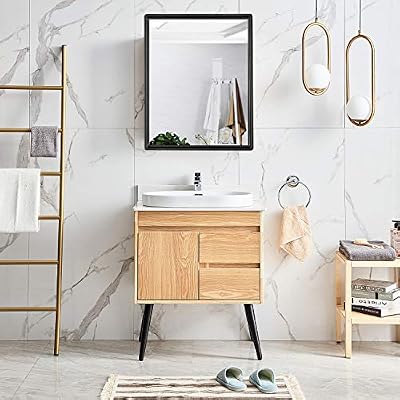 Amazon Com 26 Inch X 16 Inch Aluminum Bathroom Mirror Cabinet Black Wood Framed Wall Aluminum Alloy Waterproof Medicine Cabinet Northern Europe Storage Hanging Cabinet With Single Door For Toilet Kitchen Kitchen