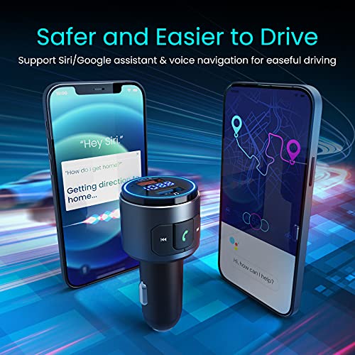 (Upgraded Version) VT Bluetooth FM Transmitter for Car, V5.0 Bluetooth Car Adapter, FM Transmitter Receiver, MP3 Player with QC3.0 Quick Charge, Hands Free Calling, 2 Playing Modes, Blue led Display