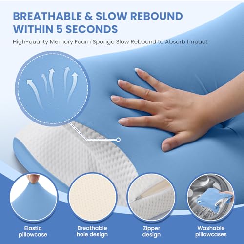 JINXIA Cervical Pillow for Sleeping, Memory Foam Pillow for Neck and Shoulder, Ergonomic Orthopedic Pillow, Side, Back & Stomach with Breathable Pillowcase, Blue
