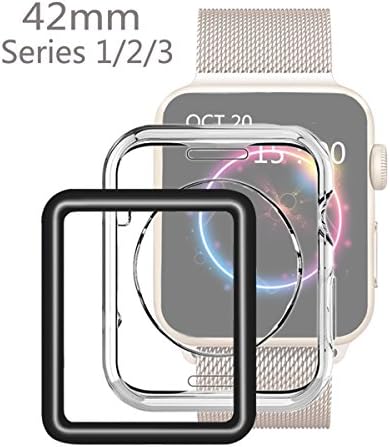 Apple Watch Screen Protector 42mm, Apple Watch Case, Ultra Slim TPU Case + Full Coverage Glass Screen Protector, Anti Scratch 3D Curved Edge Screen Protector For Apple Watch 42mm Series 1/2/3