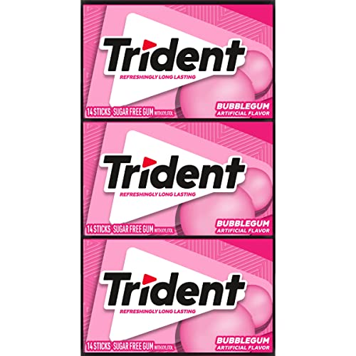 TRIDENT BUBBLEGUM SUGAR FREE GUM, TRAVEL ACCESSORIES, 12 PACKS OF 14 PIECES (168 TOTAL PIECES)