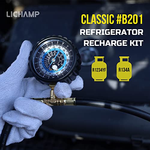 Lichamp R1234yf Refrigerant Recharge Kit, AC R134a 1234yf Gauge Set