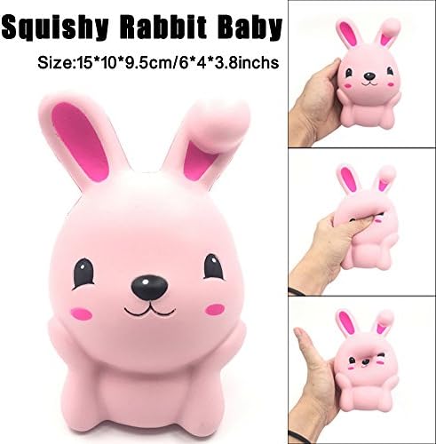 Mikong Cute 15cm Squishy Pink Rabbit Squeeze Toys,Slow Rising Stress Relief Toy Gift Keychain Phone Strap Decor