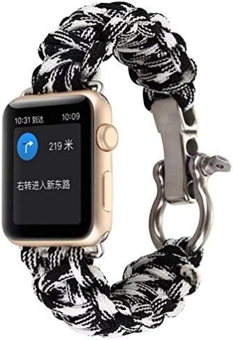 38mm Survival Rescue Bracelet Outdoor Camouflage Apple Watch Band,Seven-core Umbrella Rope Smart Watch Band Replacement Link Bracelet Strap for Apple Watch (Camo Black&amp;White)