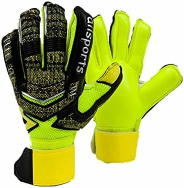 Soccer Goalkeeper Goalie Flat Cut Gloves With Fingersave Latex PU Foam Airmesh, Size 5-10, Suitable For Unisex Adult Youth Kid Man Women Daily Training (Fluorescent Green, 5)