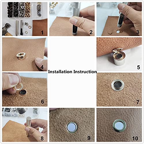 Brass Eyelet Kit 200 Sets Leather Eyelets 25/64 Inch(10 mm) Inner Diameter Flat Grommets with 3