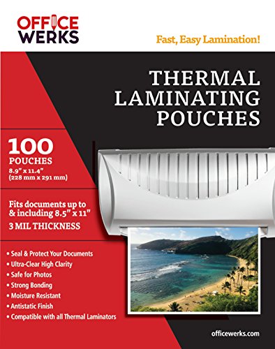 Thermal Laminating Pouches â€“ 100 Pack â€“ 8.9â€ x 11.4â€ â€“ 3 mil - Compatible with all Thermal Laminators