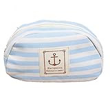 KINGSO Stripe Pencil Case Pouch Purse Cosmetic Makeup Bag Storage Student Stationery Zipper Wallet,Blue