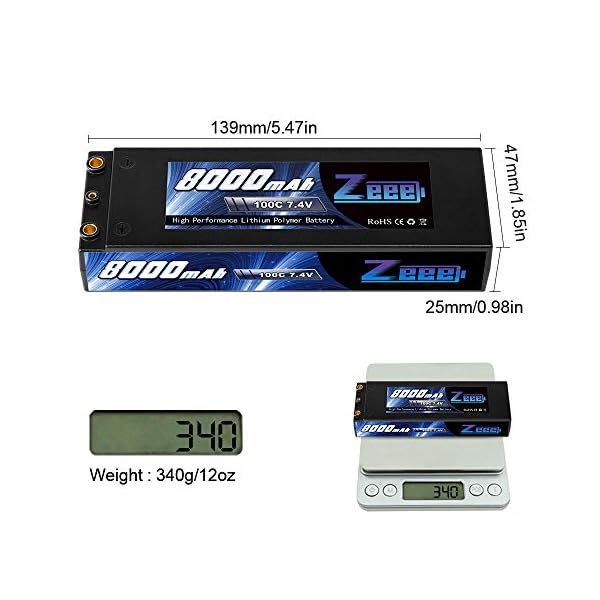 Zeee 2S Lipo Akku 7,4V 8000mAh 100C Hardcase Batterie mit 4,0mm Kugel to Deans T Stecker für RC Evader BX Auto Car Truck… – Bild 5