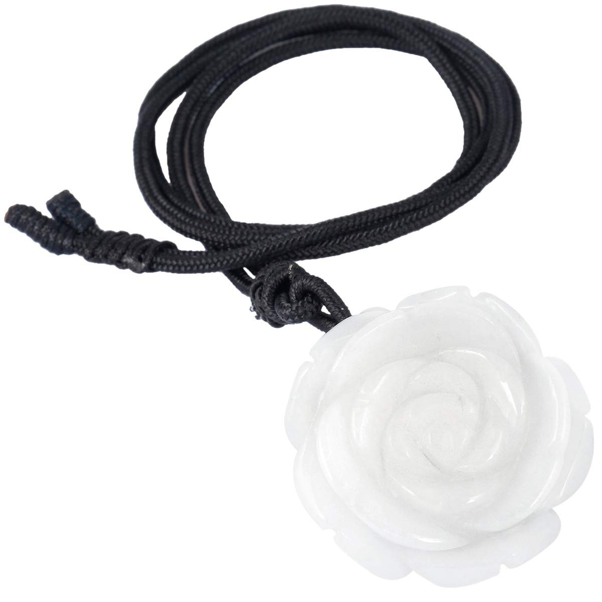 KYEYGWO Handmade Engraved Rose Flower Crystal Stone Necklace for Women, White Jade Energy Gemstone Pendant with Adjustable Cord 27" โ image 1