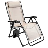 Timber Ridge Zero Gravity Locking Lounge Chair Oversize XL Adjustable Recliner with Headrest for Outdoor Beach Patio Pool Support 350lbs, Beige