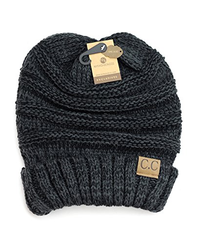 NYFASHION101 Oversized Baggy Slouchy Thick Winter Beanie Hat, Black/Gray Mix