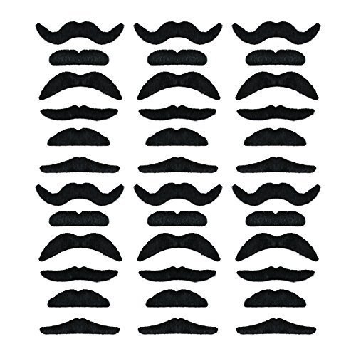 Robelli Pack of 36 Black Assorted Self-Adhesive Moustaches
