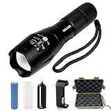 Wilker CREE XML T6 1000 Lumens Super Bright Tactical LED Flashlight Kit with Adjustable 5 Light Mode and Zoomable Focus (Sports)