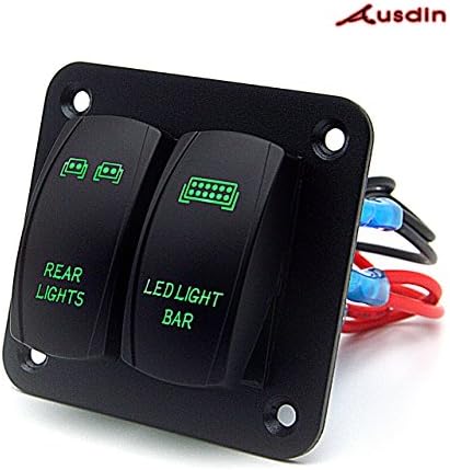 Rocker Switch Set,Ausdin Rocker Switch Panel Led Light Bar Professional Design Laser On-Off Button Led Blue Back-light 16 Gauge Wiring Harness Aluminum Waterproof Holder For Jeep Marine Boat Off-Road