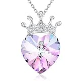 Angelady [Valentines Day Gift] You Are My Queen Crown Purple Love Heart Pendant Necklace Gifts for Girlfriend Love Wife,Crystal from Swarovski (Purple Pink)