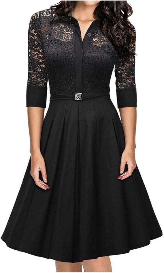 Amazon Cookinty ドレス ワンピース レディース パーティードレス 結婚式 チュニックワンピース ドレス レース 長袖 ベルト 黑 ブルー 秋冬 お呼ばれ 大きいサイズ 40代 仮装 お姫様 演奏会 ひざ丈 二次会 発表会 フォーマルワンピース おしゃれ パーティードレス 通販