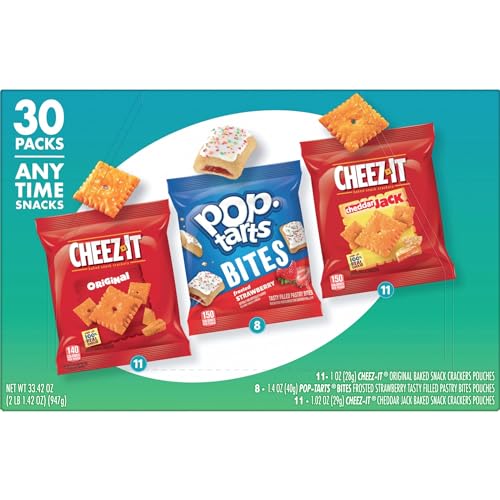 KELLOGG’S CHEEZ-IT & POP-TARTS SNACKS, GRAB ‘N GO, ANY TIME SNACKS VARIETY PACK, 33.42OZ BOX (30 COUNT)