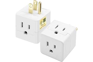 PAEORRORL Outlet Splitter 3 Prong,3 Outlet Wall Adapter,Cube Tap Plug Extender,3 Way Wall Outlet Adapter,Multiple Plug Expander,UL Listed,White,2 Pack